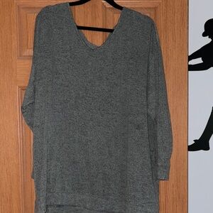 Gray V-Neck Women’s Open Back Long Sleeve Sweater